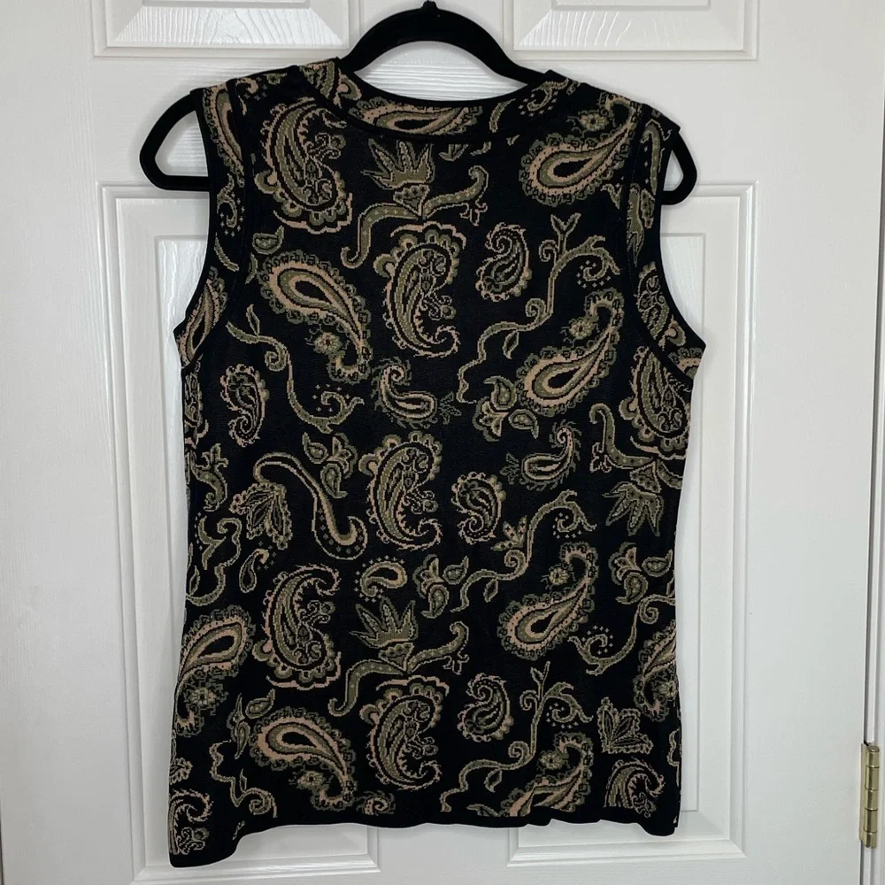 Exclusively Misook Black Sleeveless Paisley Knit Top – Size M - Picture 6 of 7